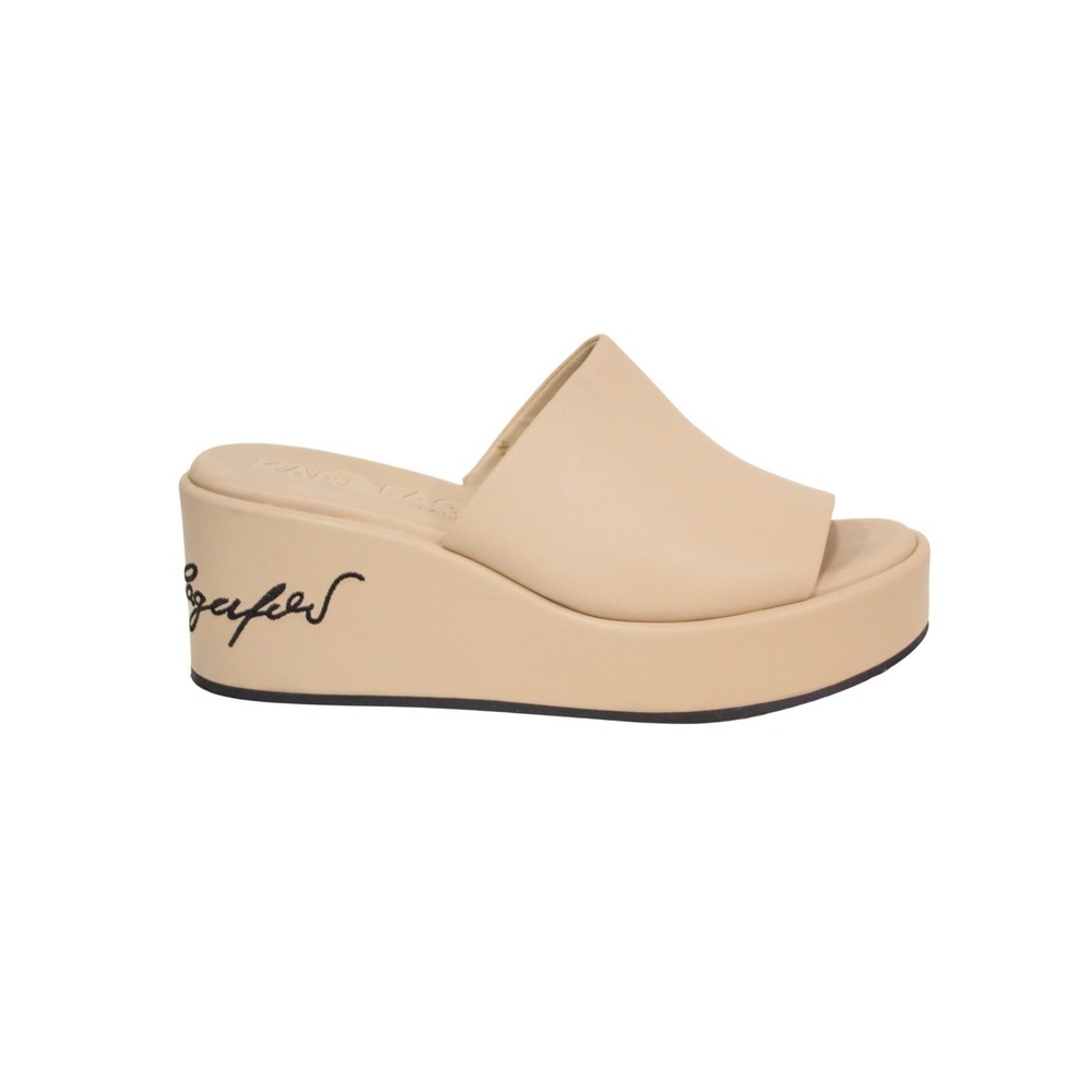 Karl Lagerfeld Paris Catina Beige Platform Wedge Sandals